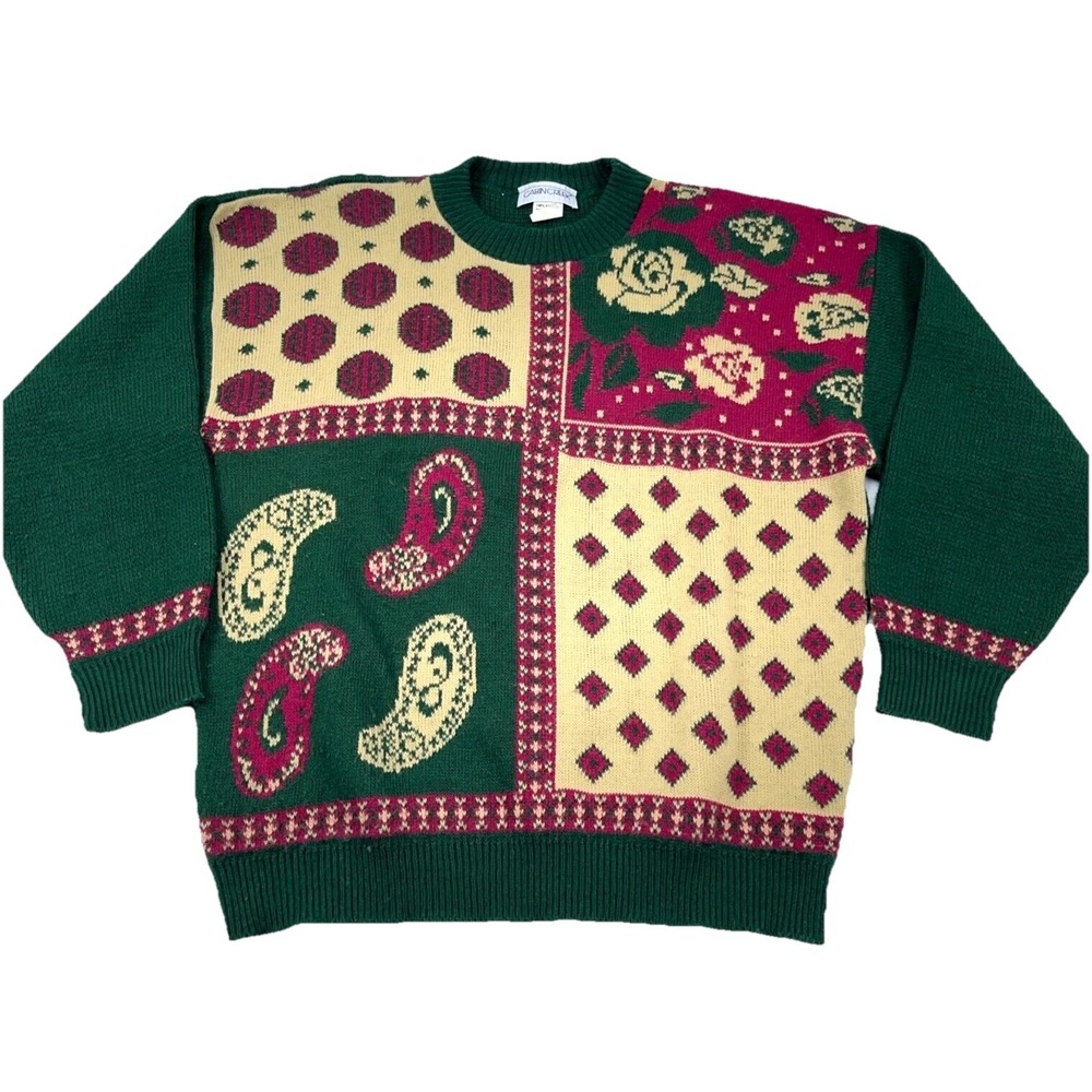 Vintage Cabin Creek‎ Sweater Women Large Green Grandma Western Nordic Boho 90s